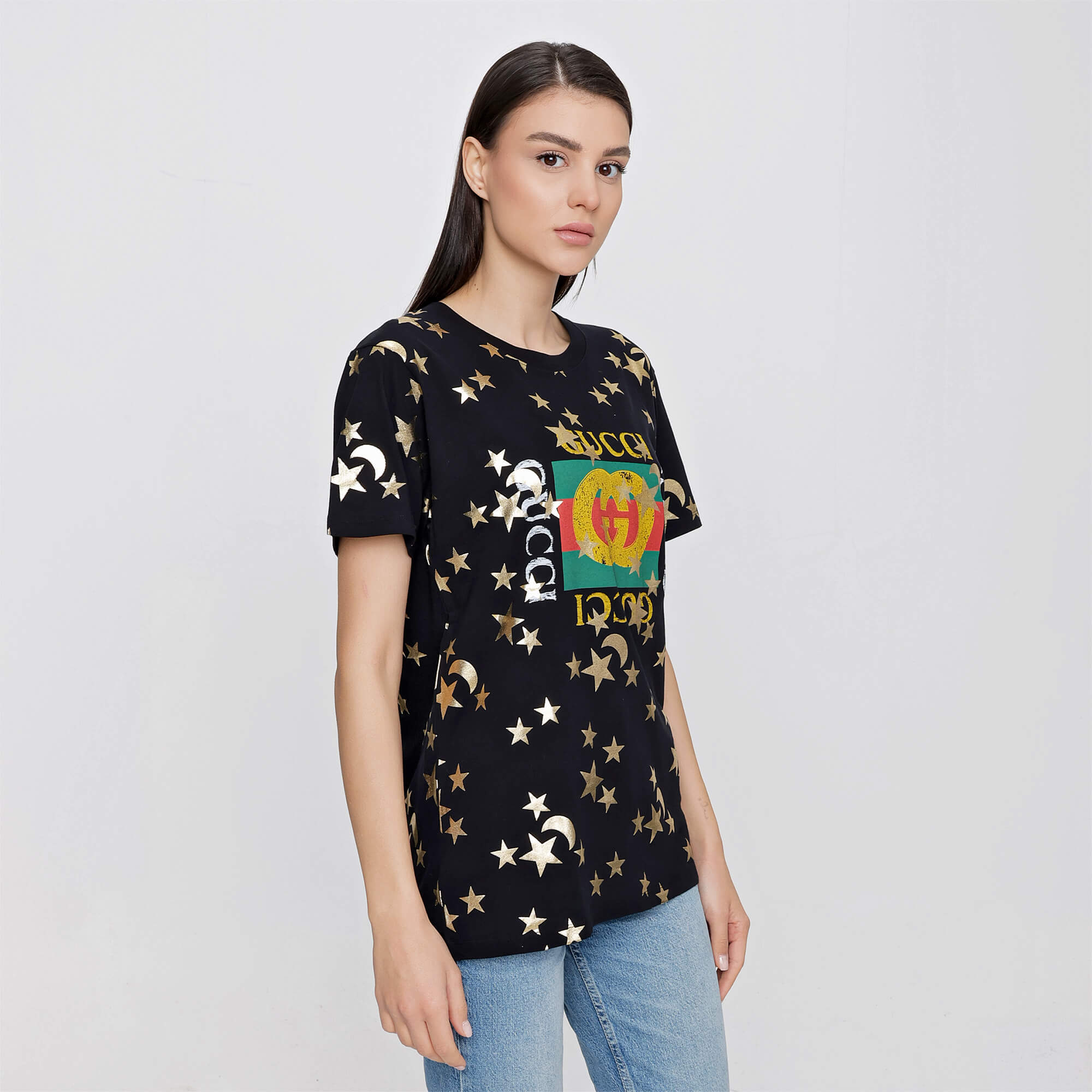 Gucci - Black Vintage Gucci Logo Star Pattern Tshirt